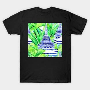 Pagodas and banana leaves watercolor T-Shirt